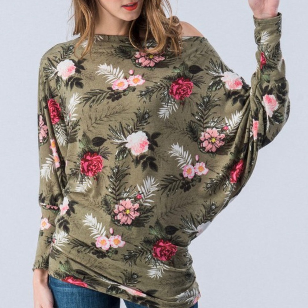 Floral dolman long sleeve top